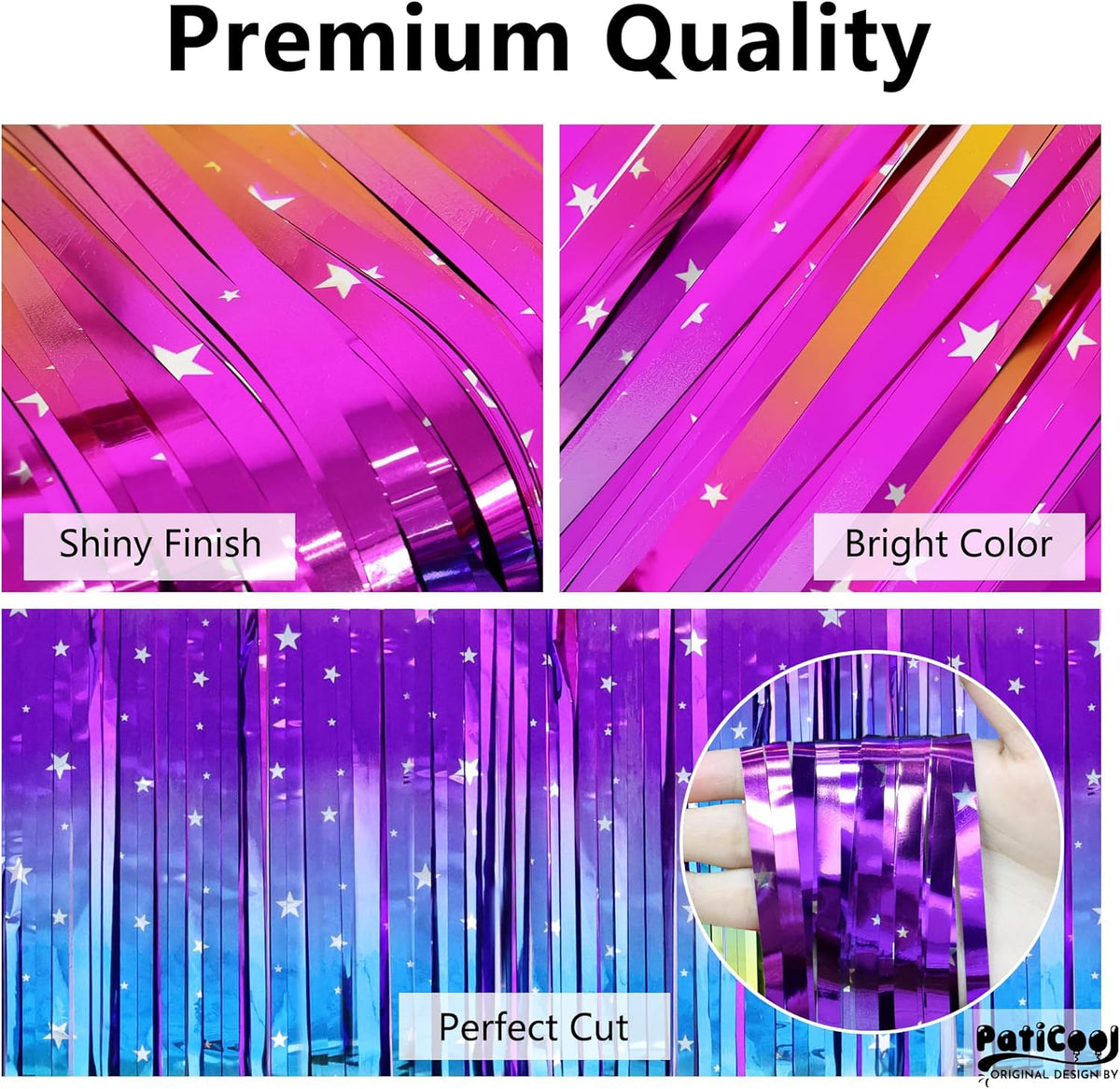 Rainbow Streamers Party Decorations - Thicken 4 Pack 3.2 x 8.2 FT - Rainbow Gradient Tinsel Foil