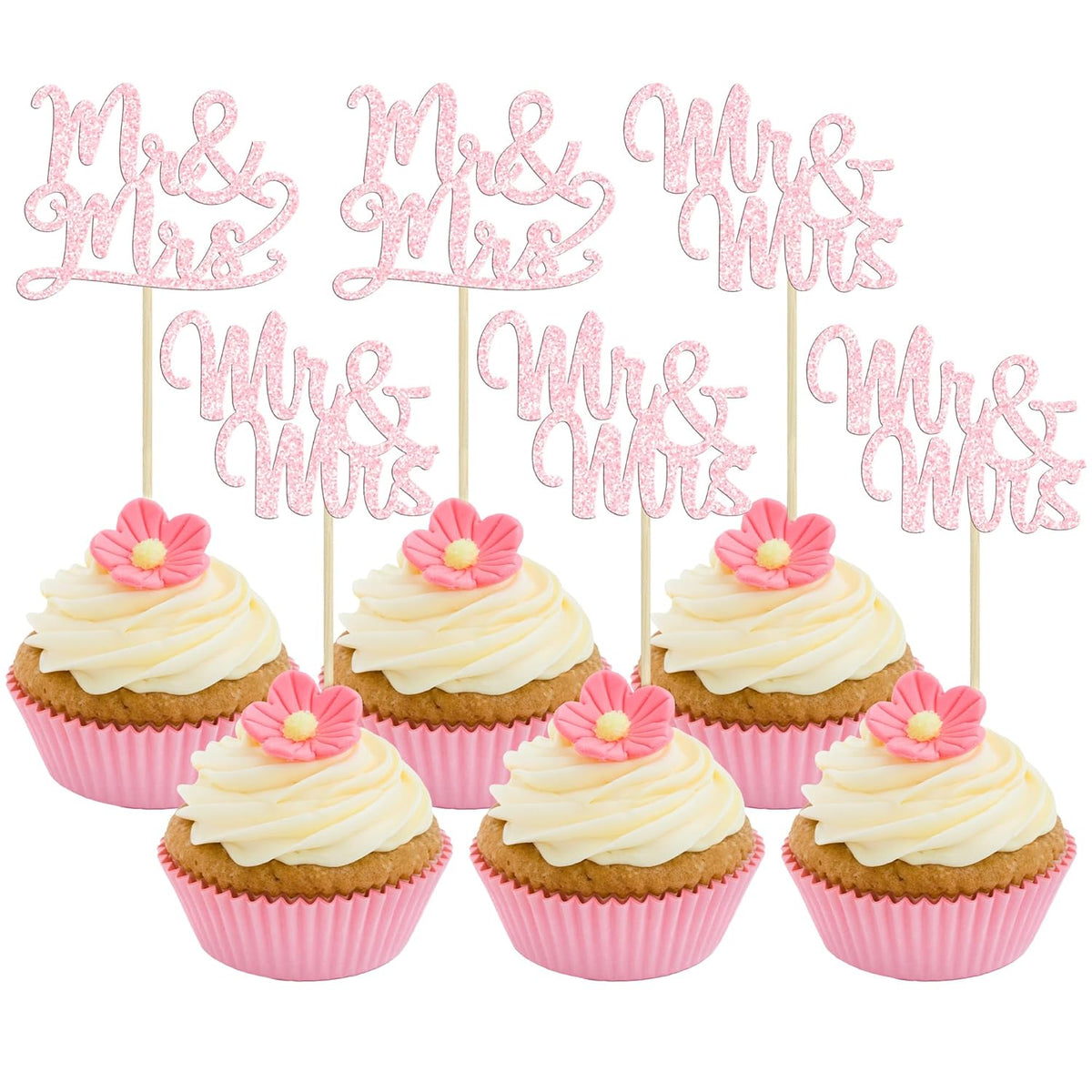 Gyufise 36Pcs Mr & Mrs Cupcake Toppers & Picks Wedding Engagement Cake Decorations for Wedding