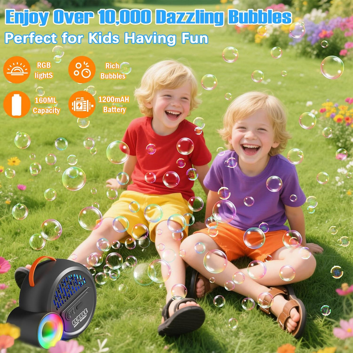 Bubble Machine for Kids Toddlers,Automatic Bubble Maker with RGB Light,Rechargeable Type-C Charge