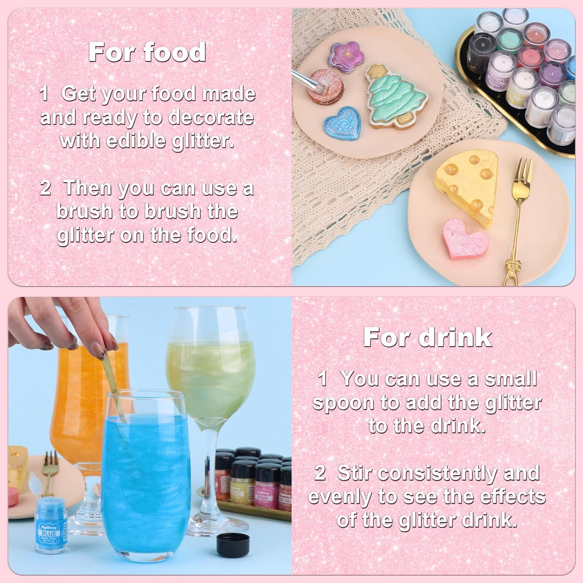 Pink Edible Glitter - 5g Food Grade Cake Decorating Shimmering Glitter, Edible Sprinkle Luster Dust