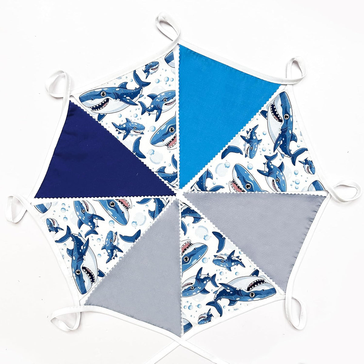32Ft Shark Party Decorations Blue Cute Shark Triangle Flag Pennant Banner Fabric Garland Streamer