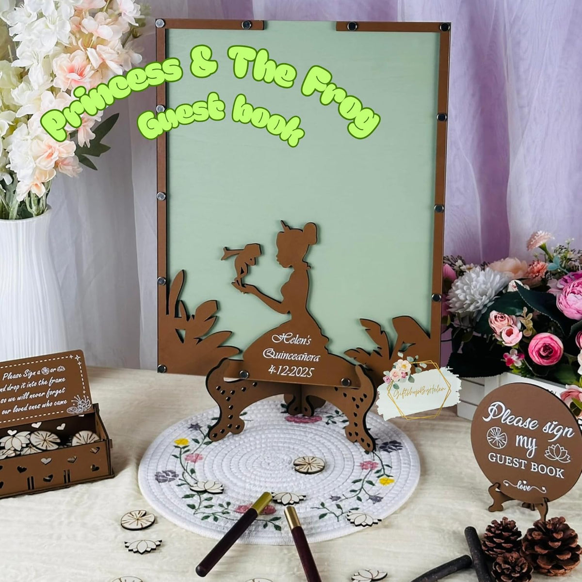 Fairytale Princess Theme Guest Book | Personalized Quinceañera Frog Prince Decor Guestbook |