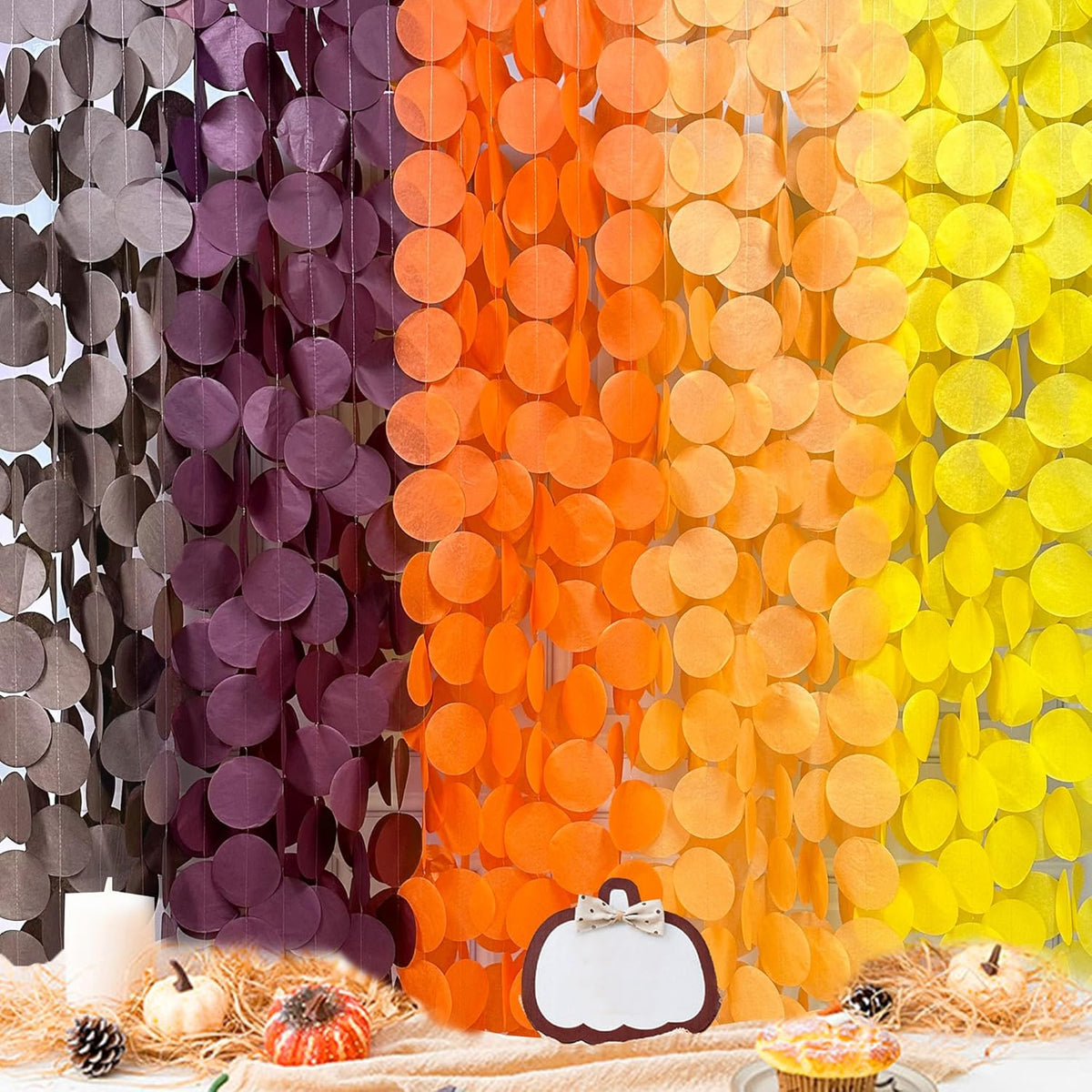 192Ft Fall Party Decorations Big Circle Dots Backdrop Garland Yellow Orange Burgundy Brown Tissue