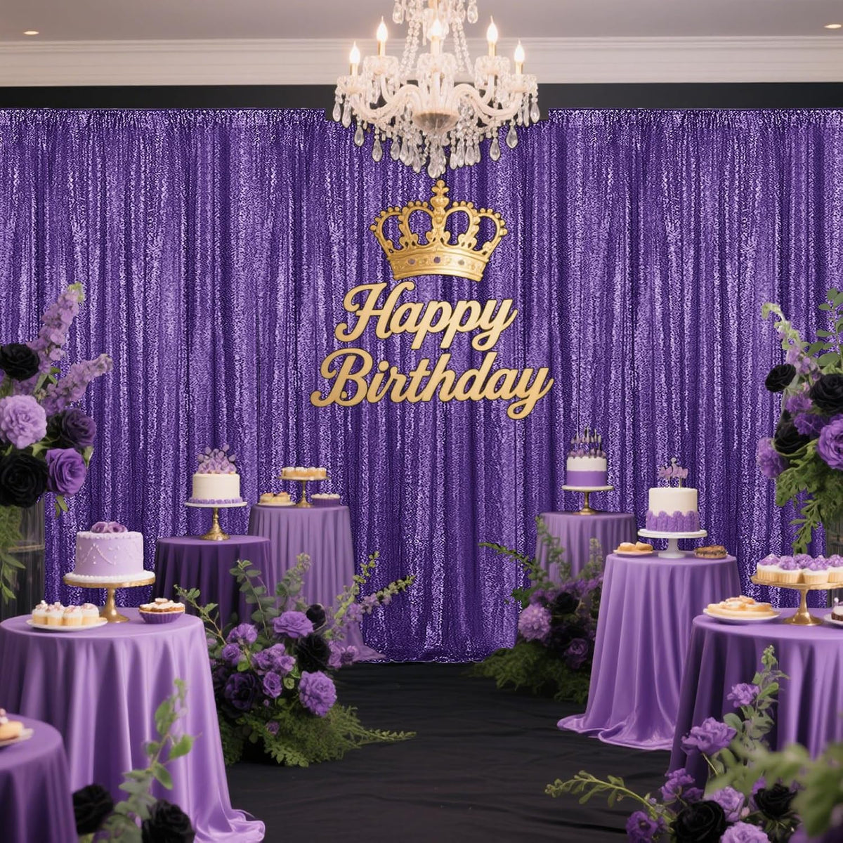 Purple Sequin Backdrop Curtain 2 Pieces 2FTx8FT Glitter Photography Backdrop for Party Wedding