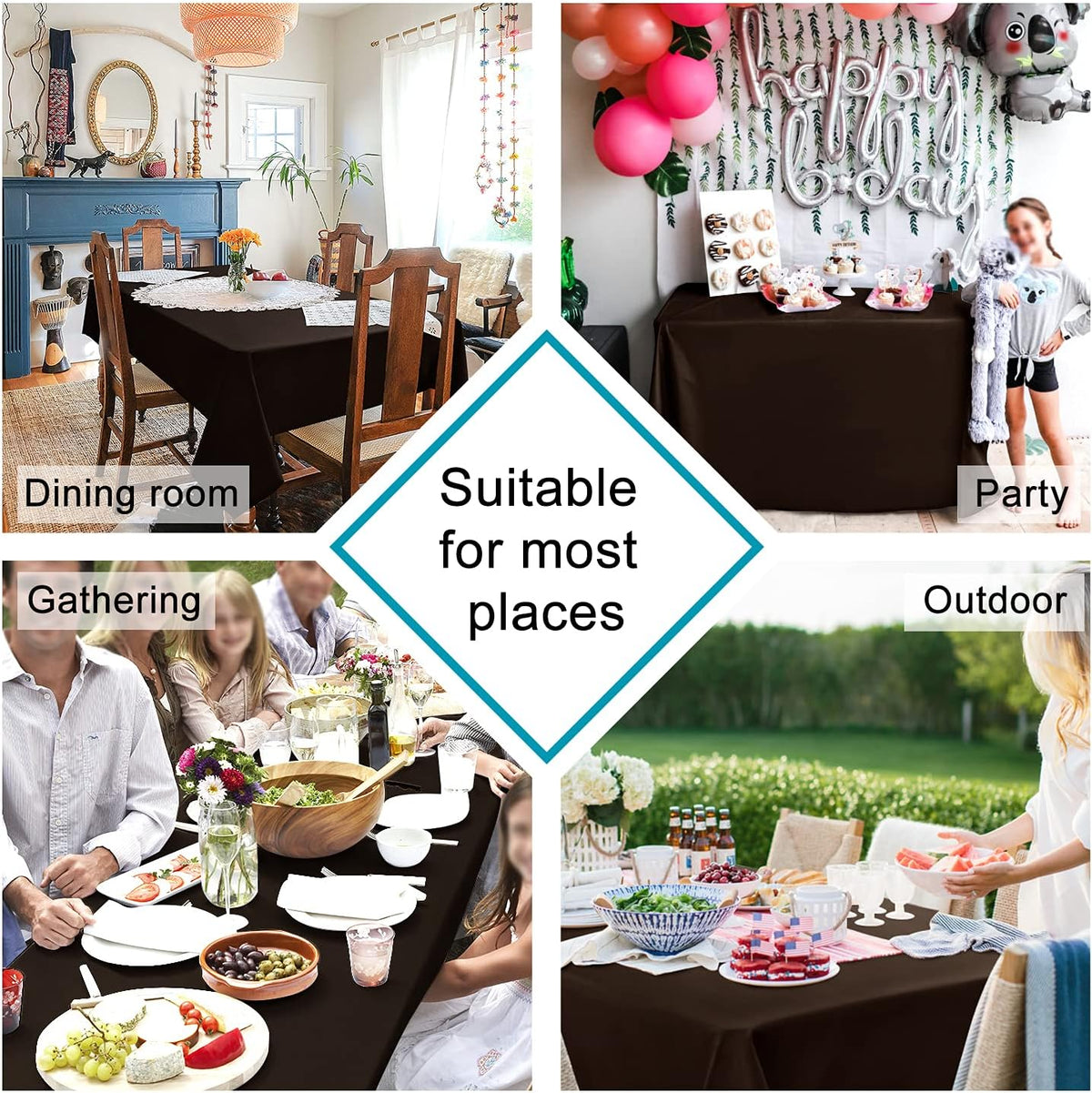 Hiasan Waterproof Tablecloth Rectangle - Washable Fabric Table Cloth for Dining Room Kitchen