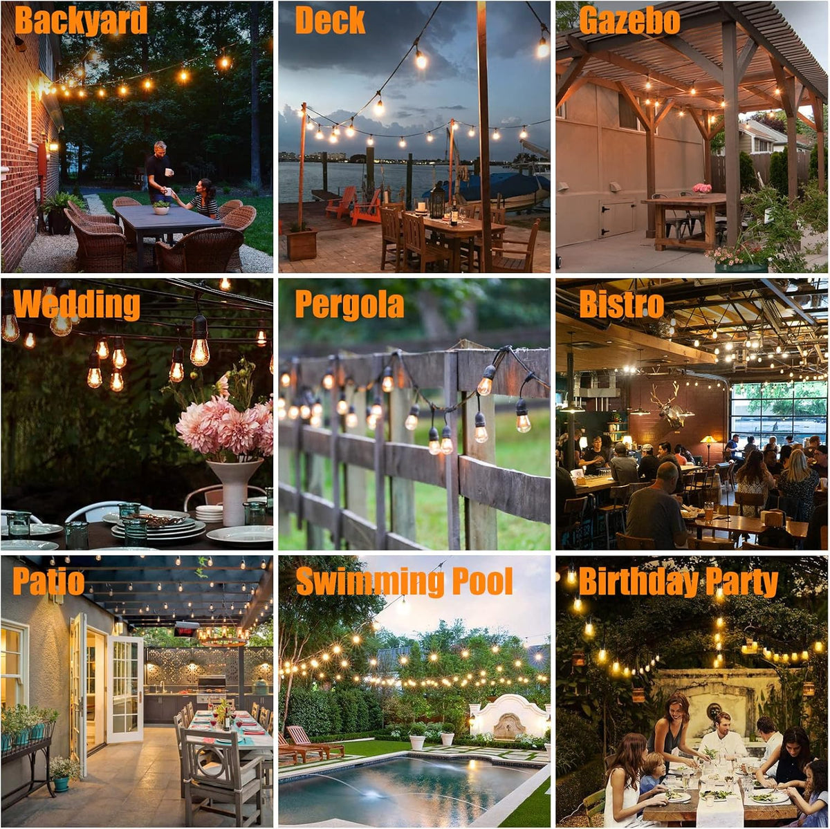 Achin Outdoor String Lights 96FT(48FT*2) Waterproof IP65 LED Patio Lights with 30+2 S14 Edison