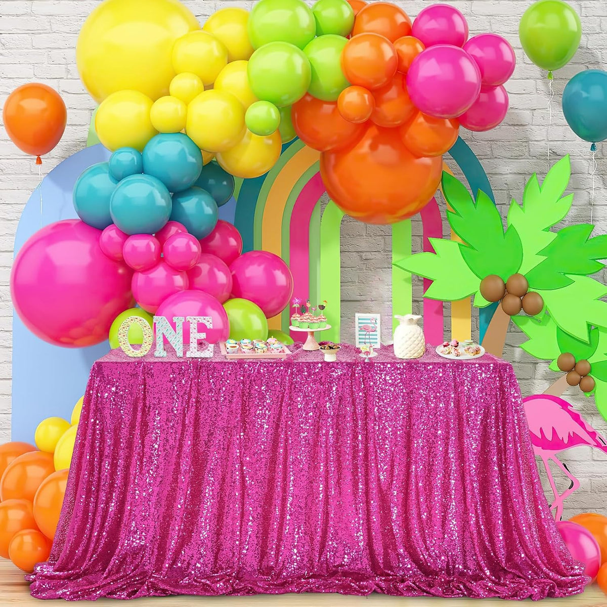 QueenDream Rectangular Sequin Tablecloth 90 x 132 inch Sparkly Patio Table Cloth for Spring Party