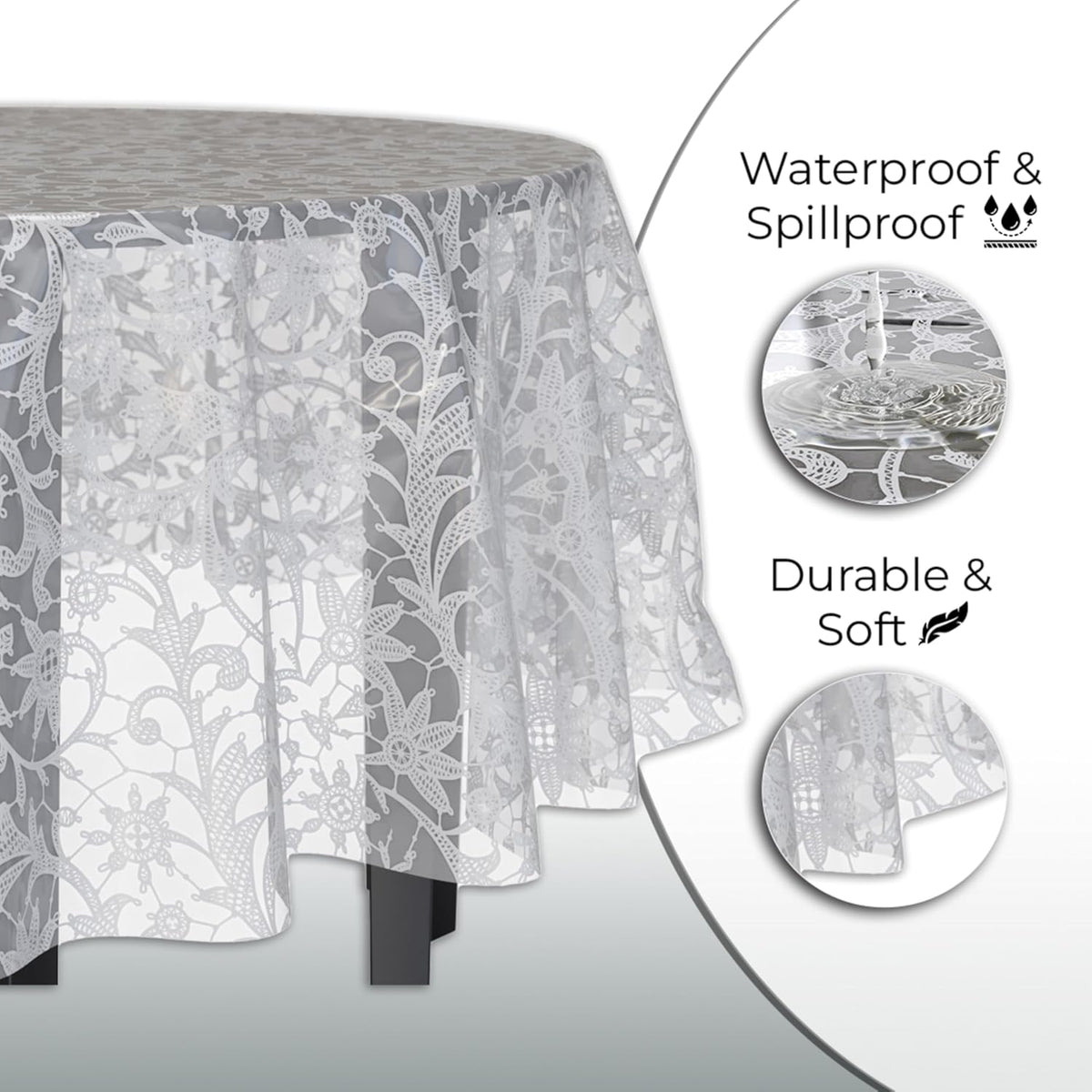Exquisite Lace Table Cloth Round Table Plastic 12-Pack Lace Tablecloth Round 84" | White Floral