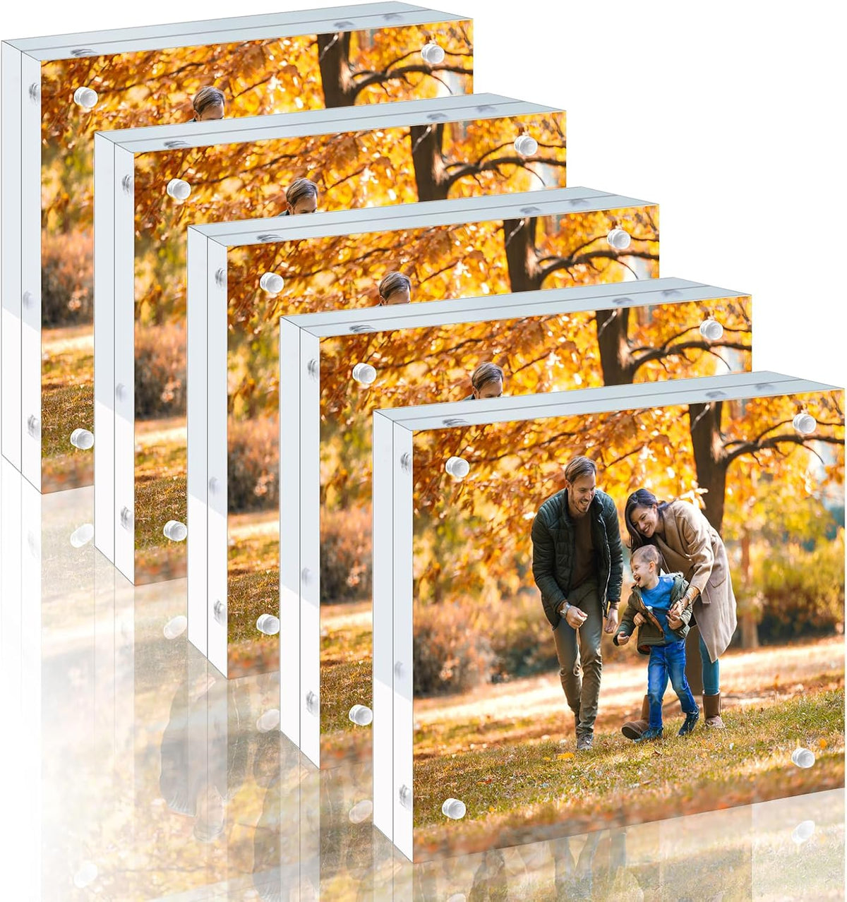 5 Pack 5x5 Acrylic Picture Frames - 20% Thicker Double Sided Magnetic Frame with UV Protection