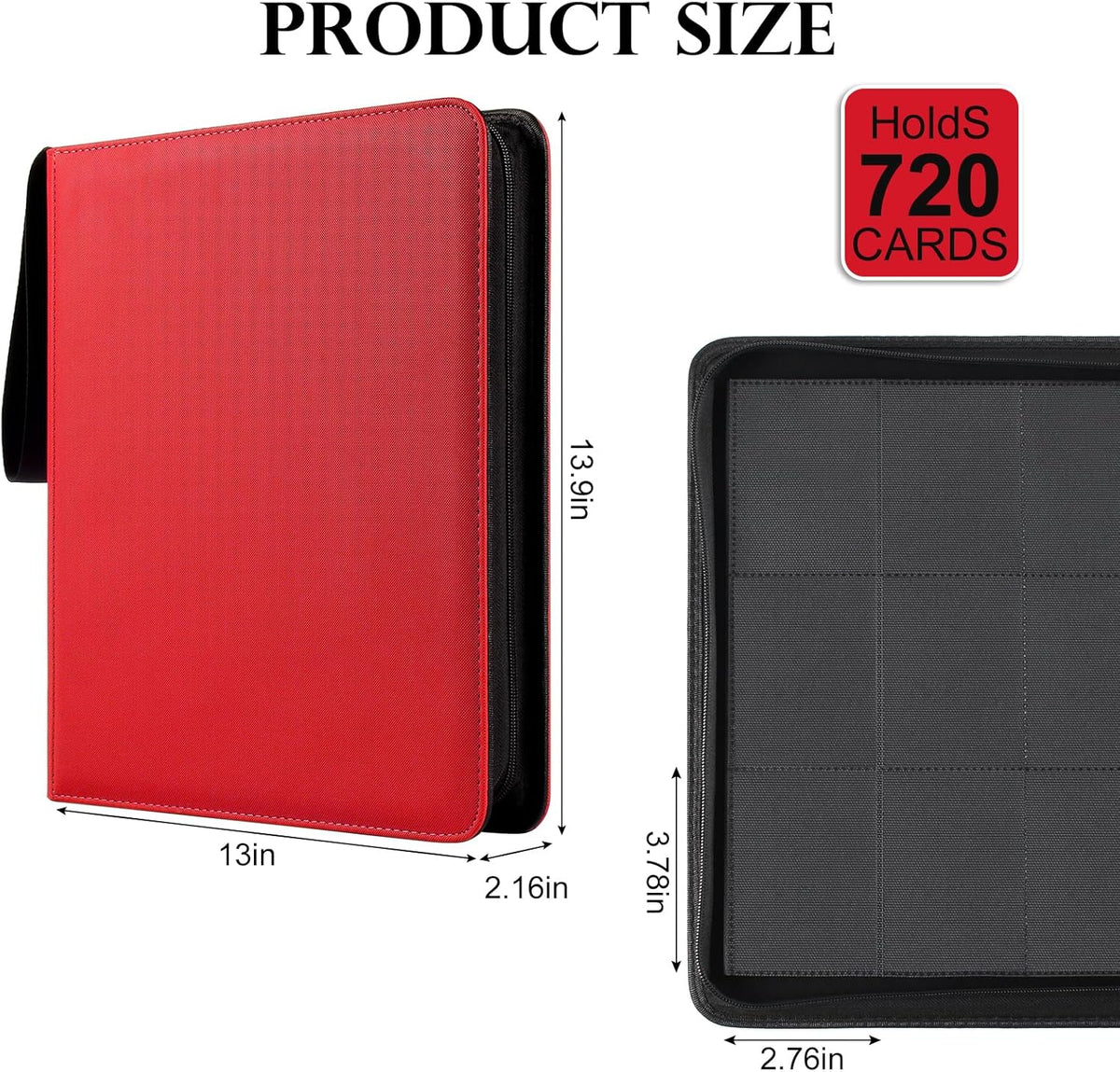 GEAoffice 12 Pocket Trading Card Binder for 720 Cards, Sturdy PU Cover Side Loading Zipper