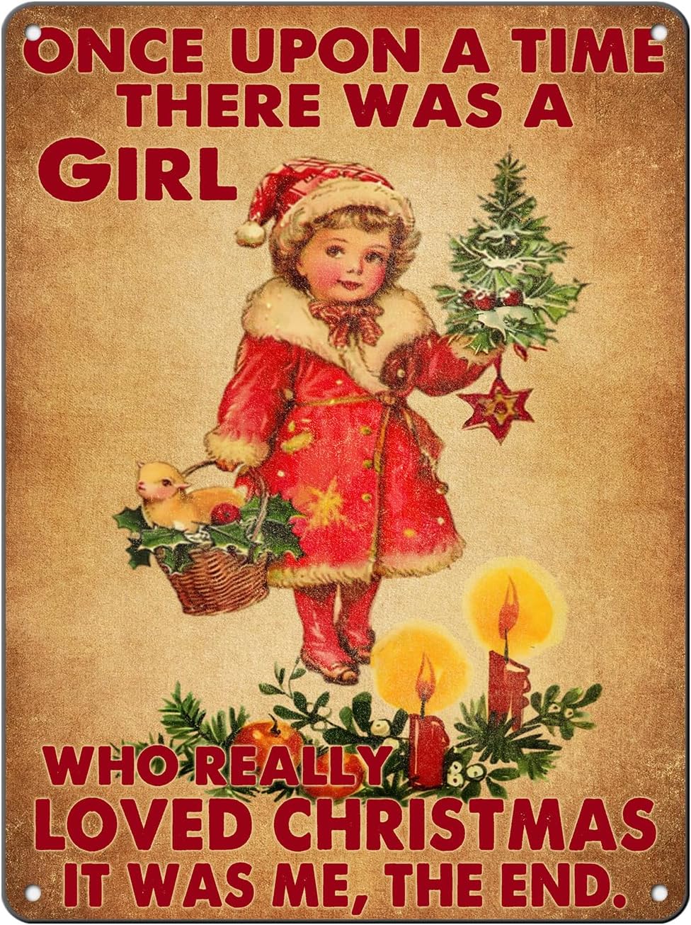 Vintage Christmas Metal Tin Sign Once Upon A Time Girl Loved 80s Christmas Style Wall Art Christmas