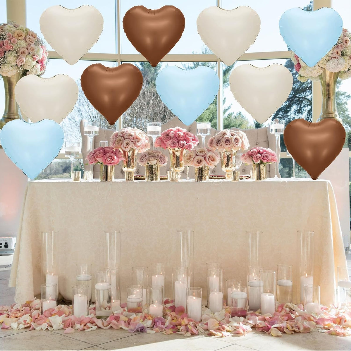 Blue Brown Heart Balloons,12Pcs 18Inch Baby Blue Coffee Brown Heart Shaped Foil Helium Polyester