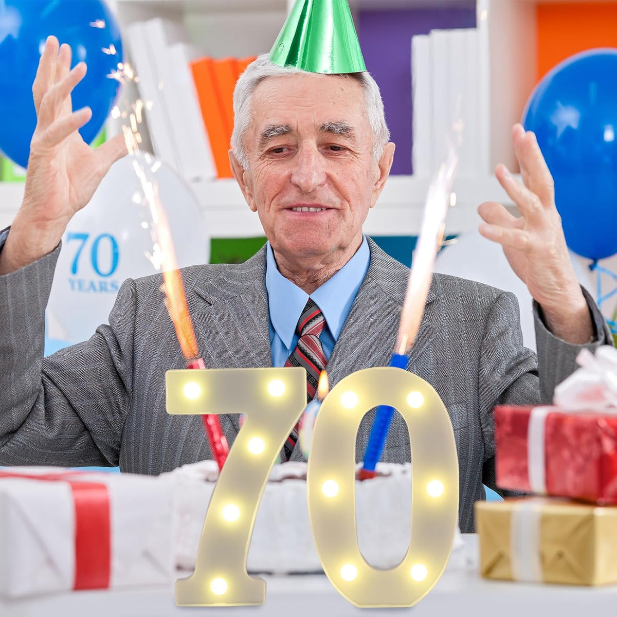 LED Marquee Letter Lights, Decorative Light Up Numbers for 70th Birthday Party, Battery Operated