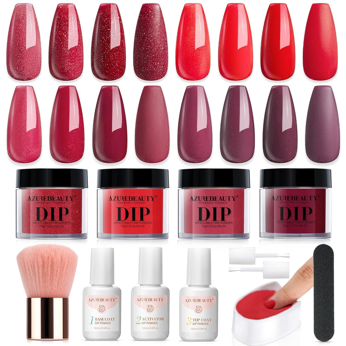 AZUREBEAUTY Dip Powder Nail Kit,4 Colors Red Burgundy Berry Dipping Powder System Liquid Set