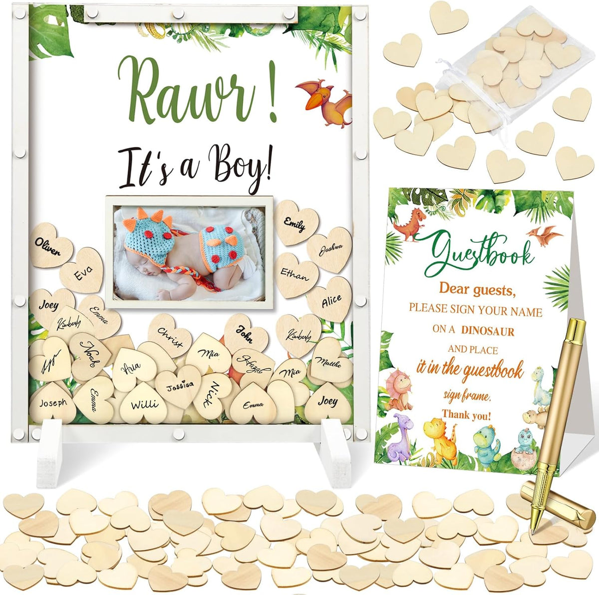65 Pcs Dinosaur Baby Shower Guest Book Alternatives He or She Gender Reveal Baby Shower Decorations