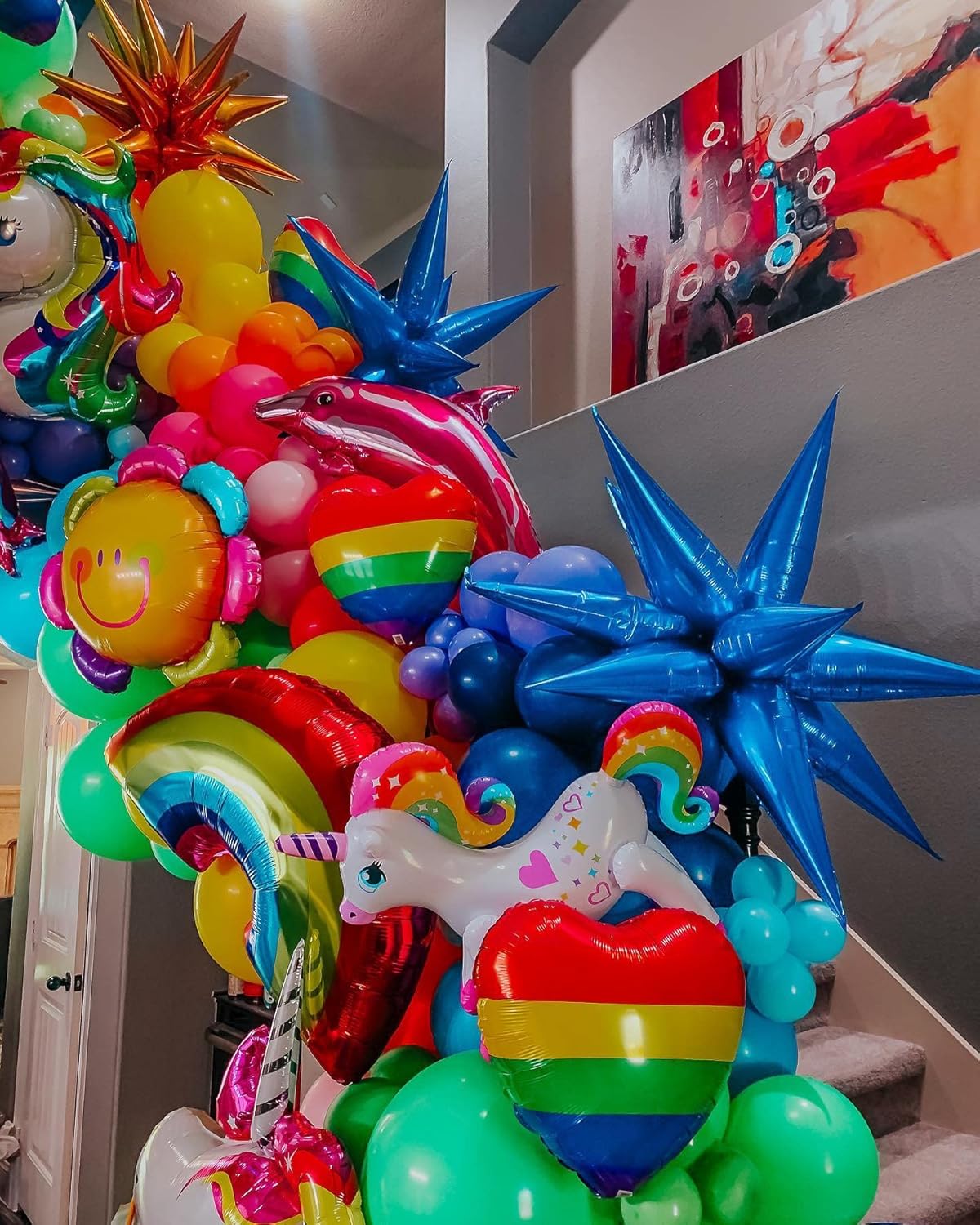 3pcs 26inch 3D Explosion Star foil balloon, Blue Foil Cone Star burst Balloons for Birthday Wedding