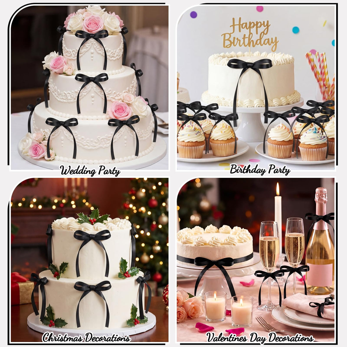 30 Pack Bow Cake Toppers Black Ribbon Bows for Cake Back to School Decor