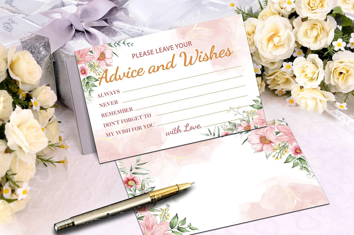 Boho Floral Greenery Advice and Wishes Cards, 25 Pcs Blush Pink Double Sided Advice Cards for The