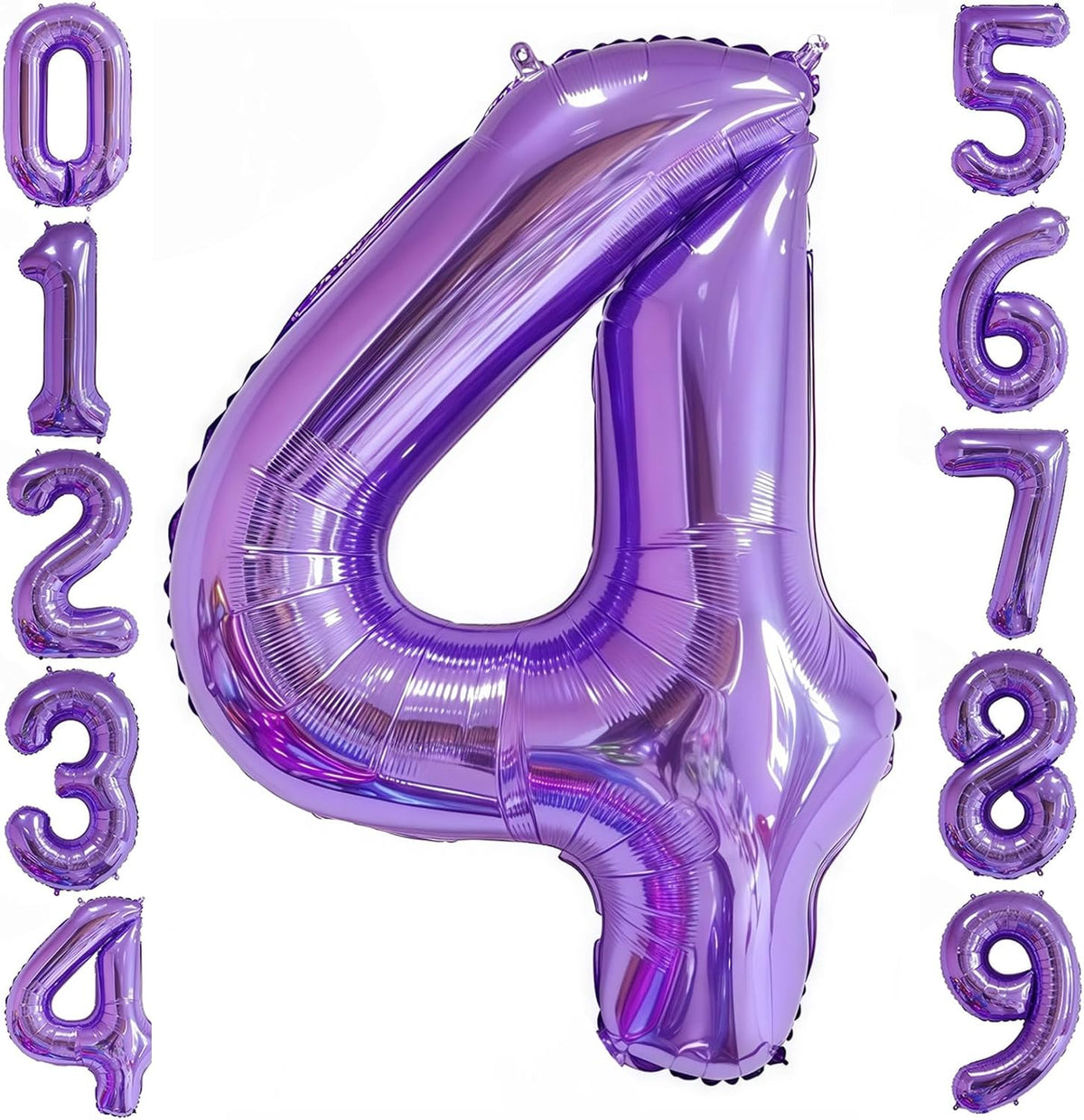 Purple 4 Balloon Number,40 Inch Number 4 Balloon Big Purple 4 Foil Mylar Helium Balloon for