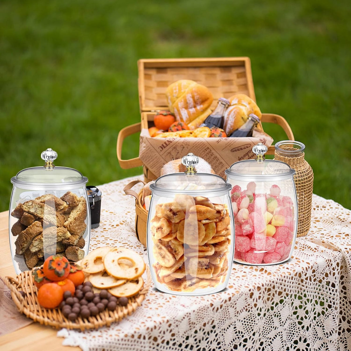 6 Pcs 64 oz Candy and Cookie Jar with Lids 6 Spoons Plastic Jars Decorative Apothecary Jars Candy