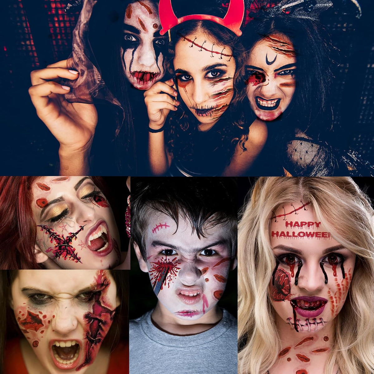 30 Sheets 220+ PCS Halloween Fake Scars Tattoos Temporary, Chucky Zombie Makeup Kit, Realistic