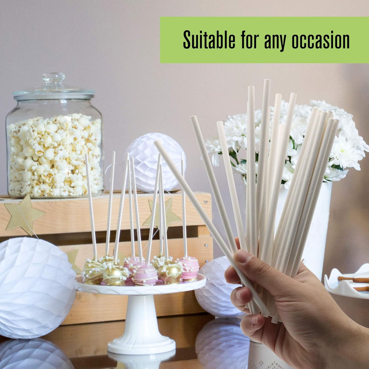 300/1000-Pack Extra Durable White Paper Straws Biodegradable- Premium Eco-Friendly Paper Straws