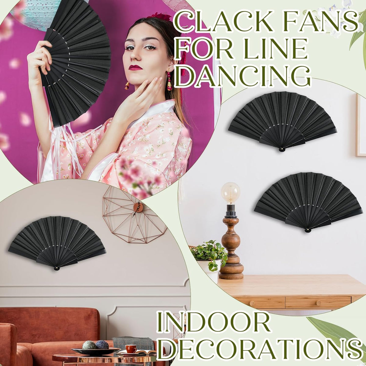 Wenqik 80 Pcs Wedding Folding Hand Fans Bulk Silk Fabric Chinese Handheld Foldable Clack Fans with