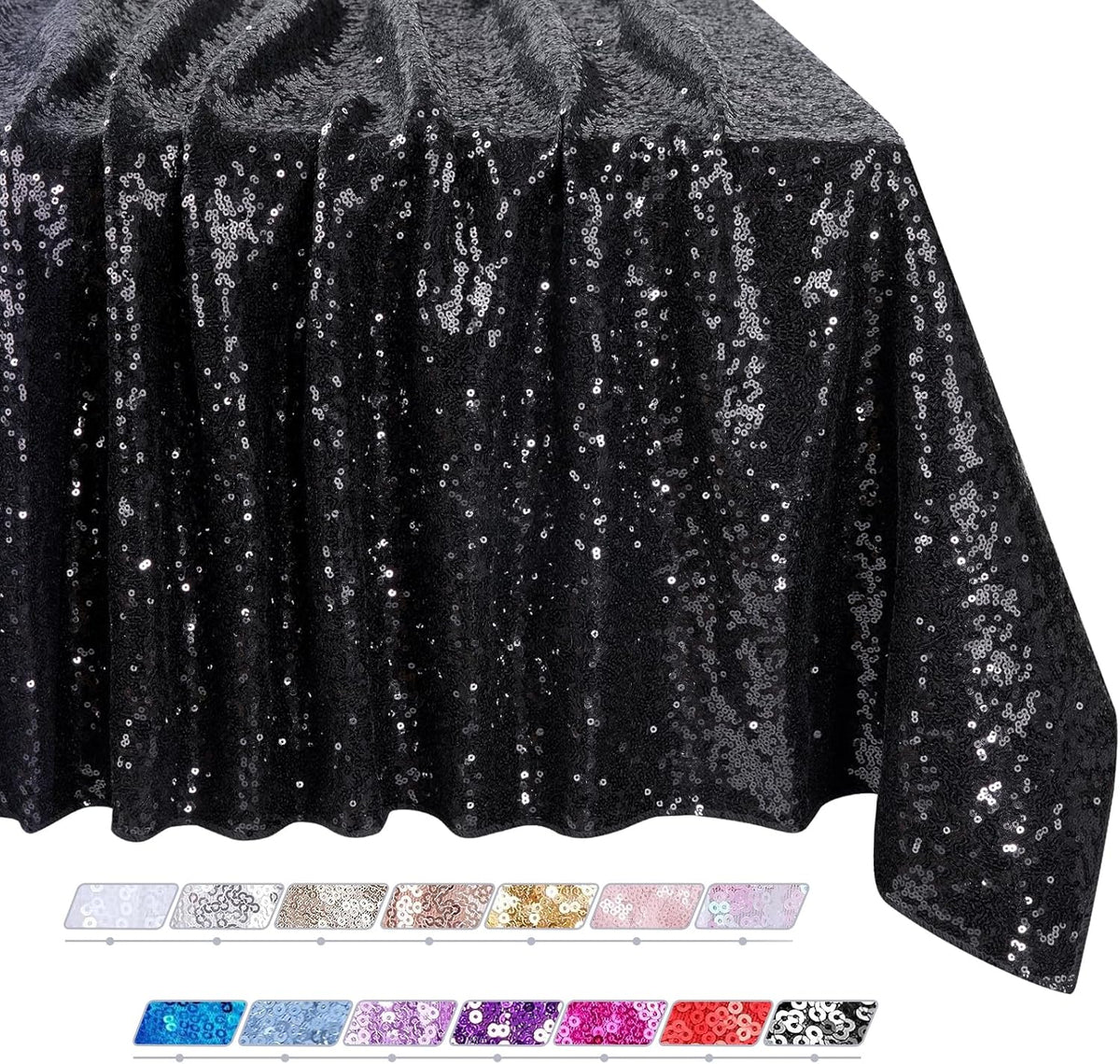 QueenDream Sparkly Sequin Tablecloth - Black Table Cloth 50x80 Inches Rectangle Table Overlay