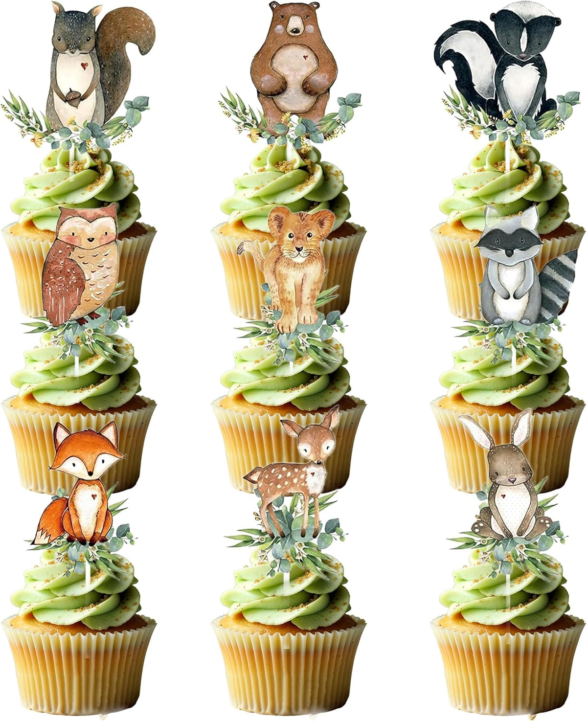 54-Piece Woodland Animal Cupcake Toppers – Neutral Forest Creatures Cake Picks for Baby Shower &
