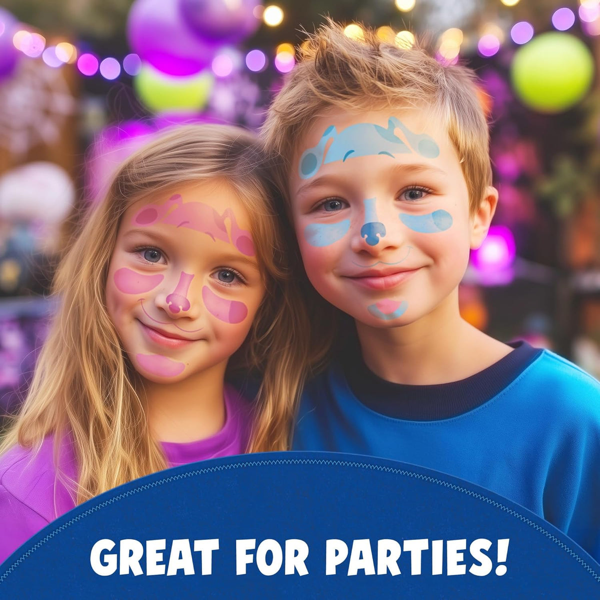 Blue’s Clues Costume Face Tattoos – Temporary Tattoo Set for Kids Featuring Blue, Magenta &
