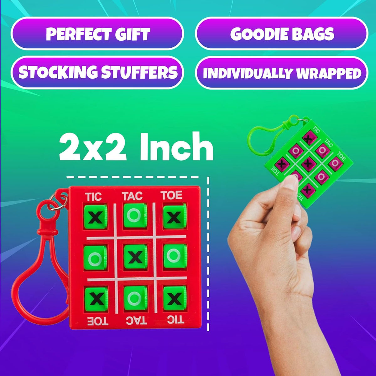 Mini Tic Tac Toe Keychain Games - (Bulk Pack of 24) 2-Inch Travel Tic-Tac-Toe Mini Board Game for