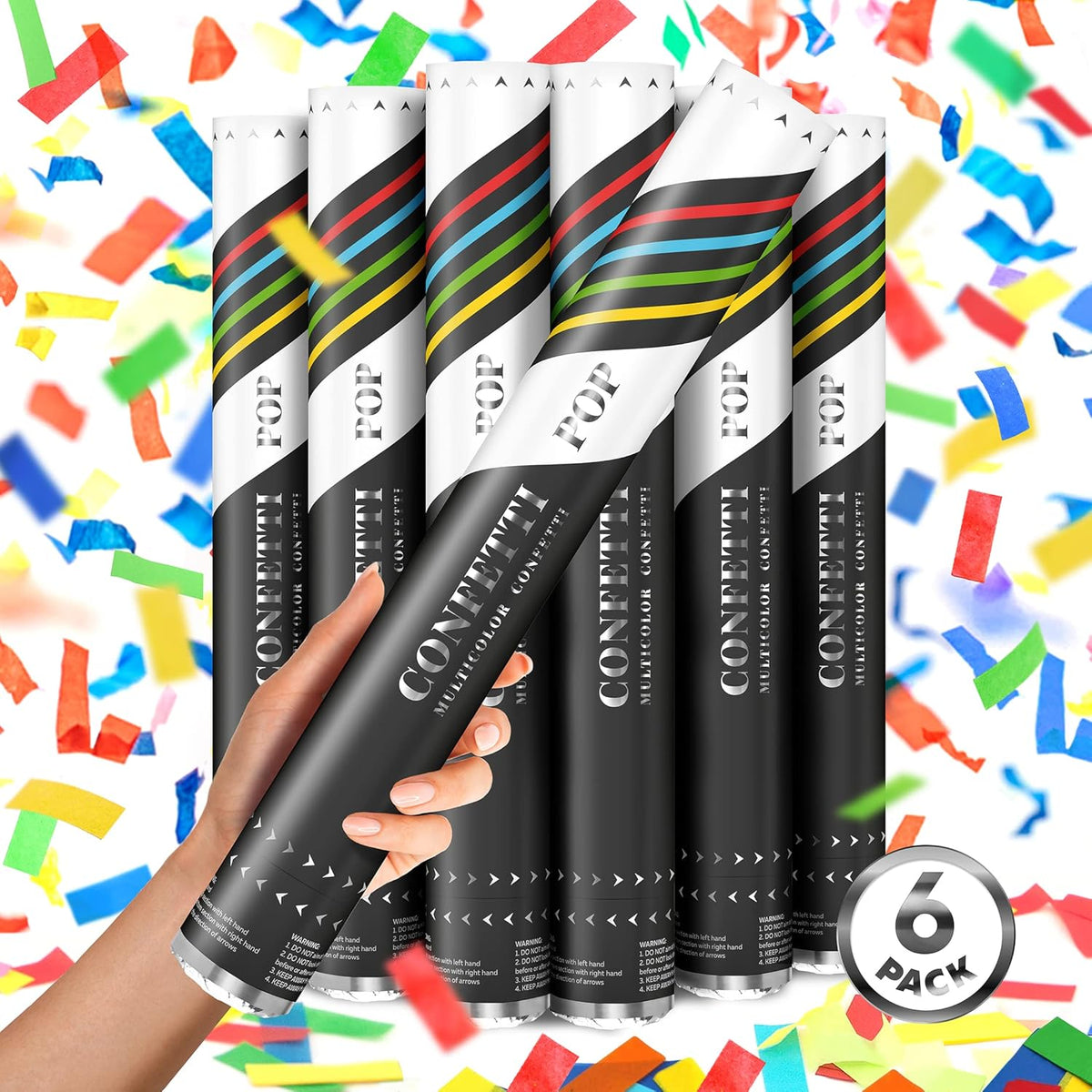 16" Confetti Cannon [6 Pack] Confetti Poppers | Multicolor Biodegradable Confetti Cannons (Confetti
