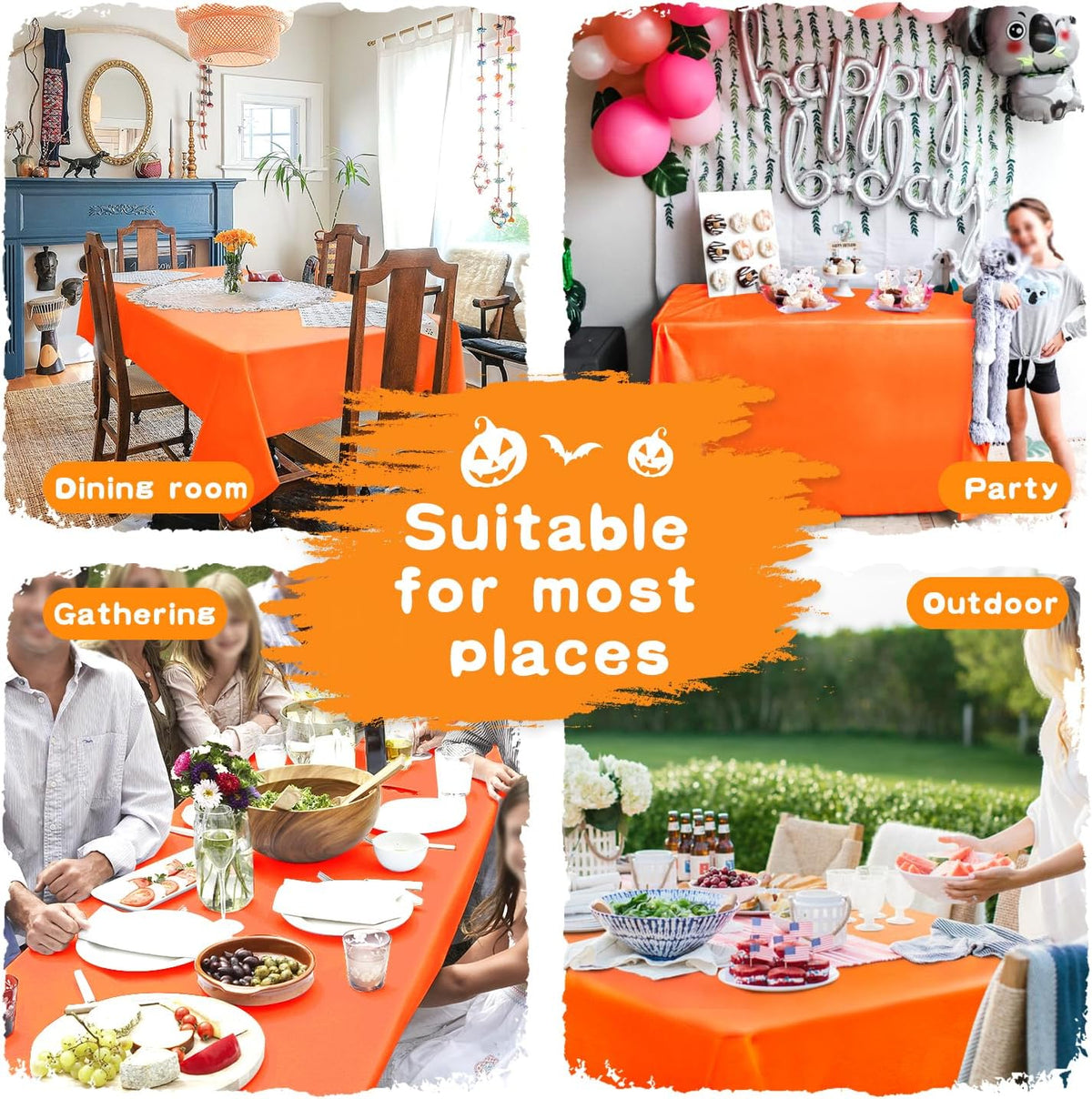 Hiasan Pumpkin Orange Tablecloth for Rectangle Tables - Waterproof and Spillproof Washable Fabric