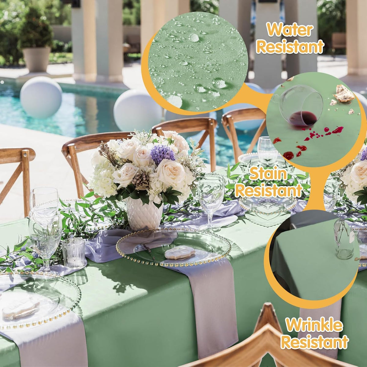 BRILLMAX 4 Pack Sage Green Tablecloths for 6 Foot Rectangle Tables 90 x 132 Inch - 6ft Rectangular
