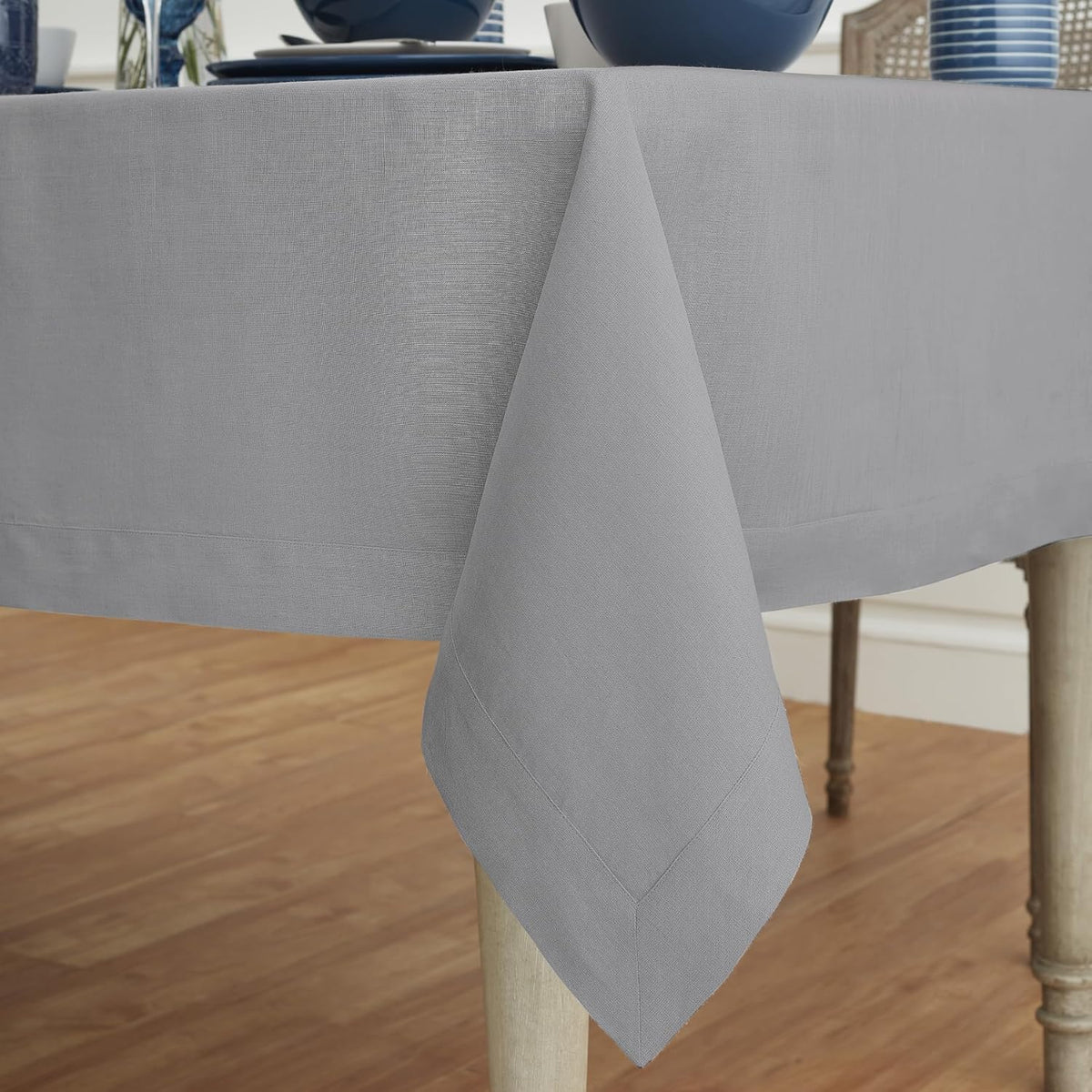 Solino Home Soft Grey Linen Tablecloth 60 x 108 Inch - 100% Pure Linen Table Cloth for Rectangle