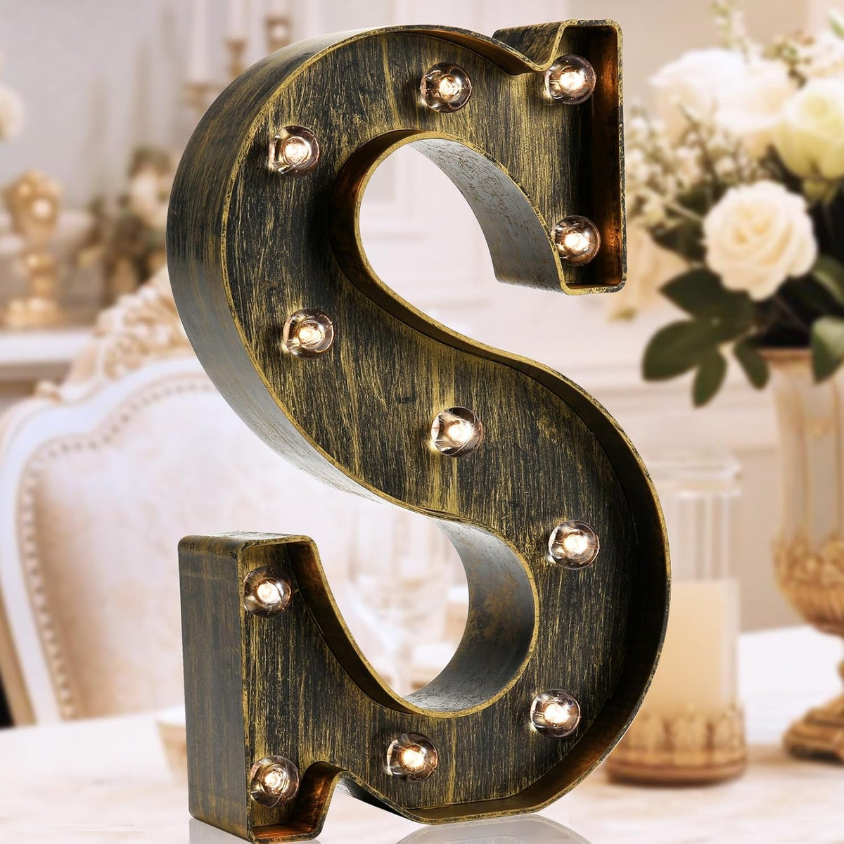 OYCBUZO Golden Black Led Marquee Letter - Industrial, Vintage Style Light Up Alphabet Letter Sign