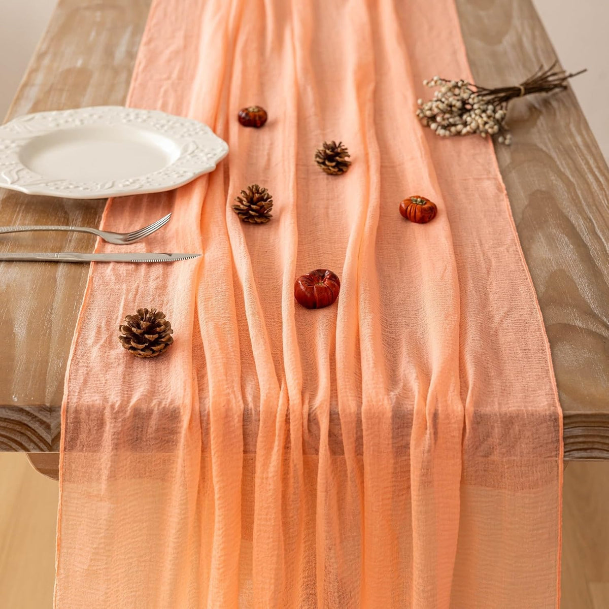 Fresh Salmon Cheesecloth Table Runner Peach Echo Gauze 120 Inch 10 FT Boho Cheese Cloth Table