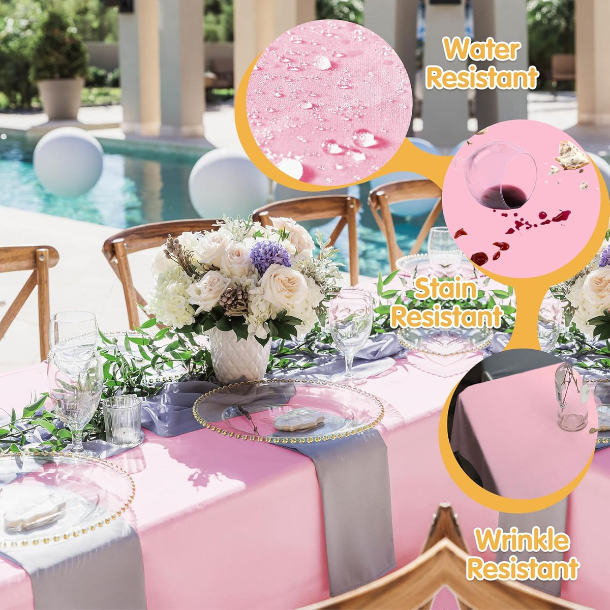 BRILLMAX 8 Pack Pink Tablecloths for 8 Foot Rectangle Tables 60 x 126 Inch - 8ft Rectangular Bulk