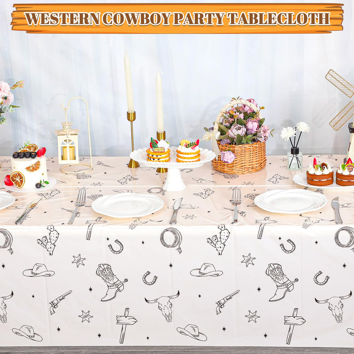 3 Pack Western Cowboy Party Decorations Tablecloth, Rodeo Table Covers