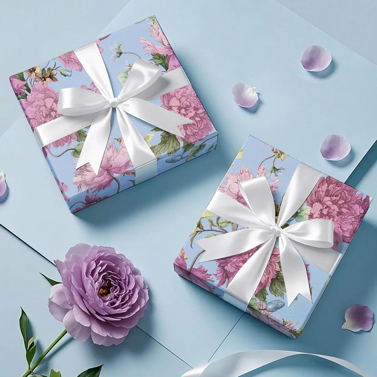 WRAPAHOLIC Kraft Floral Wrapping Paper Roll - Mini Roll - 17 Inch x 16.5 Feet - Vintage Flower