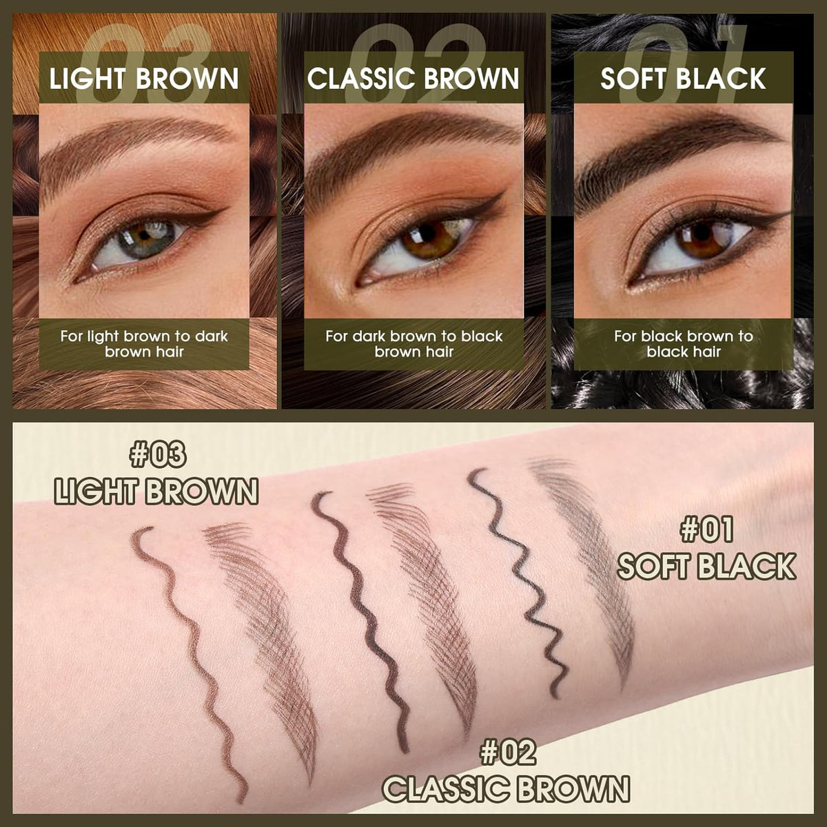 UCANBE Eyebrow Pen, Dual-Ended Eyebrow Pencil with 4-Fork-Tip & Gel Eyeliner for Women, Eye Brow
