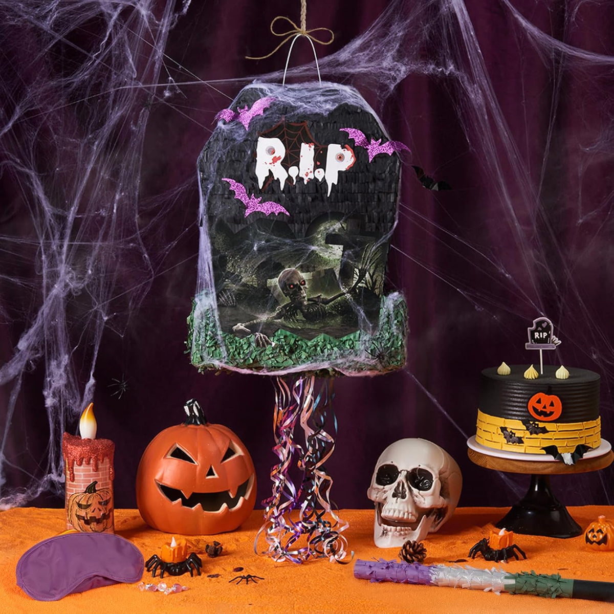 WERNNSAI Halloween Tombstone Piñata - Tombstone Bat Pinata Halloween Party Decor Favors for Kids
