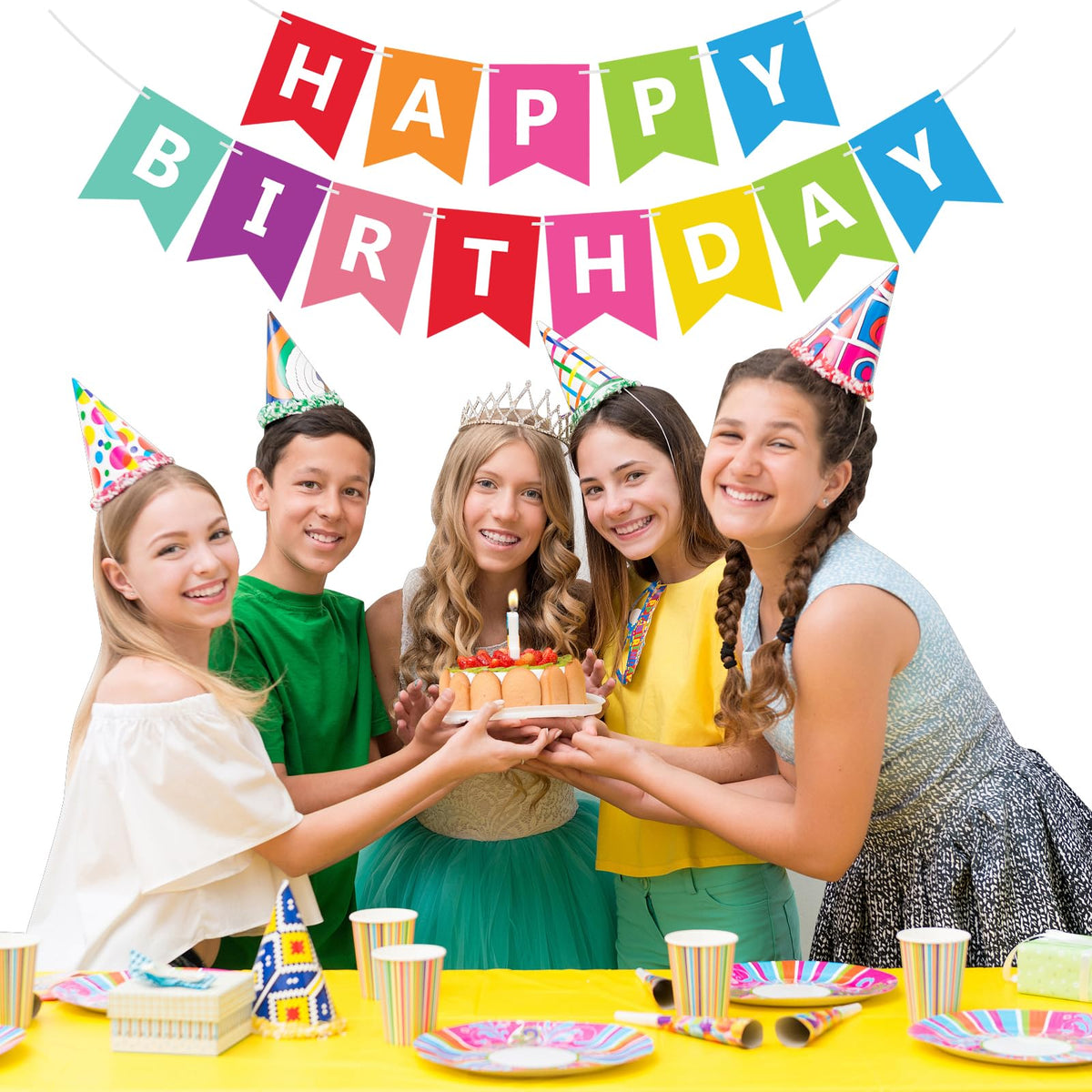 Fecedy Colorful Happy Birthday Banner Bunting Pre-Strung No DIY for Birthday Party Decorations