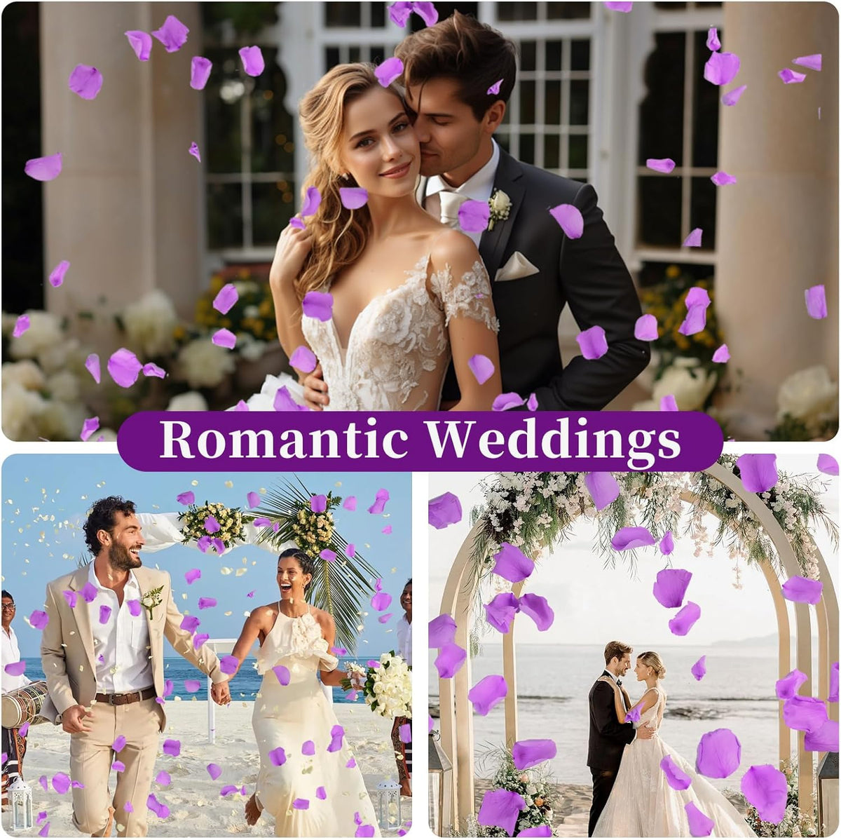 180 PCS Real Purple Rose Petals for Wedding, 1.76oz Dried Flower Petal for Flower Girl to Throw