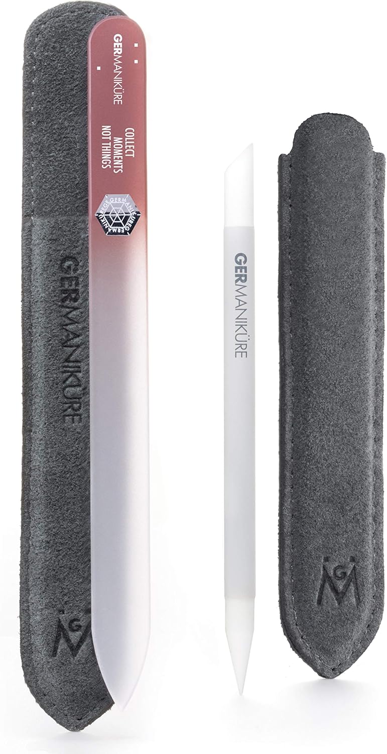 GERMANIKURE 2 Pc Glass Bundle - Crystal Glass Cuticle Stick & Collect Moments NOT Things Nail File
