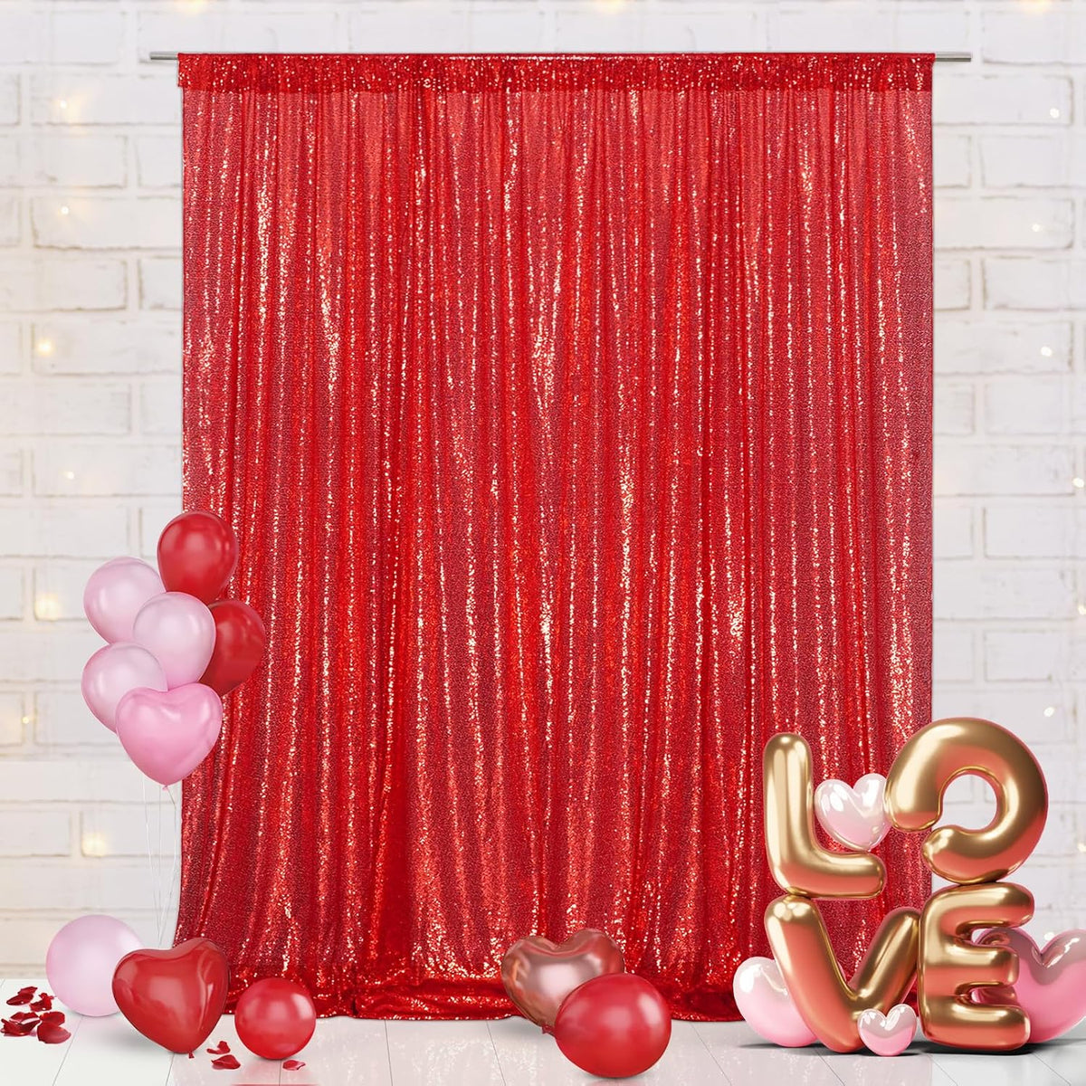 Eternal Beauty Red Sequin Backdrop, 7x7 Ft Glitter Background Curtains for Christmas Shimmer