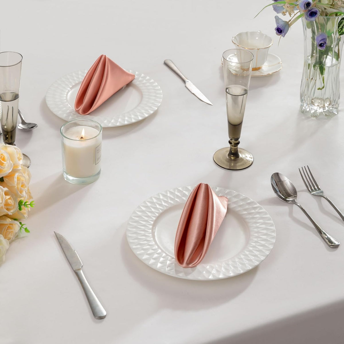 36 Pack Square Satin Dinner Napkins, 16x16 Inches Silky Soft Smooth Table Cloth Napkins for