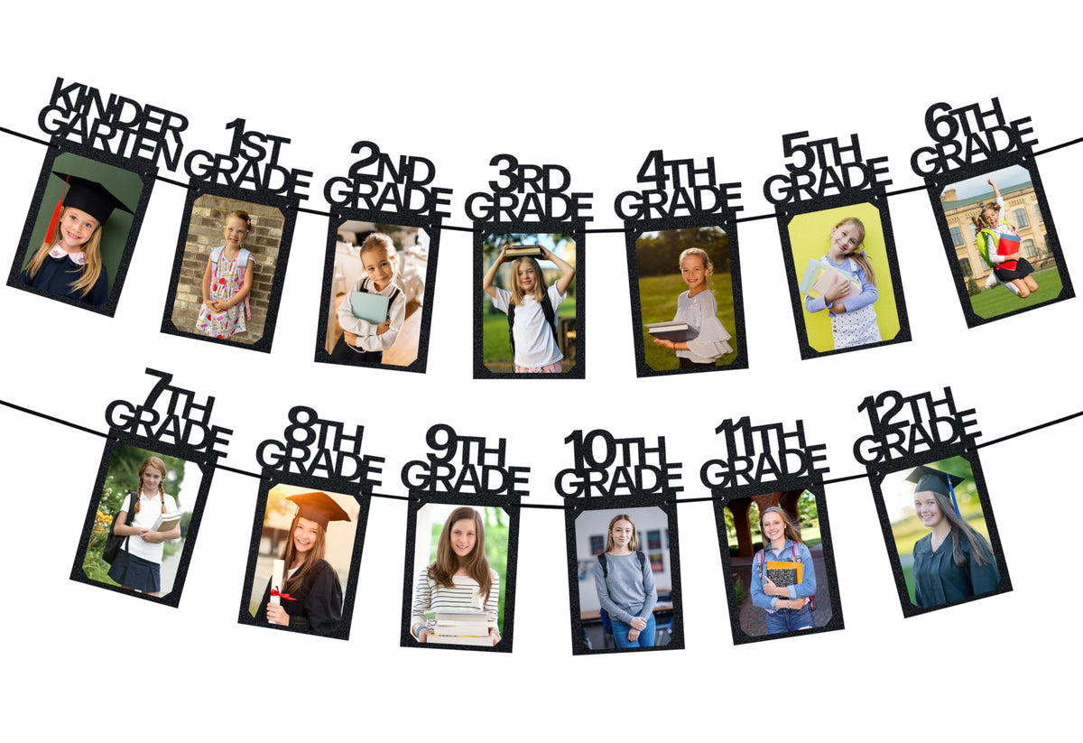 PartyHooman Graduation Photo Banner K-12, Kindergarten to 12th Grade for Middle/Junior, High/Senior