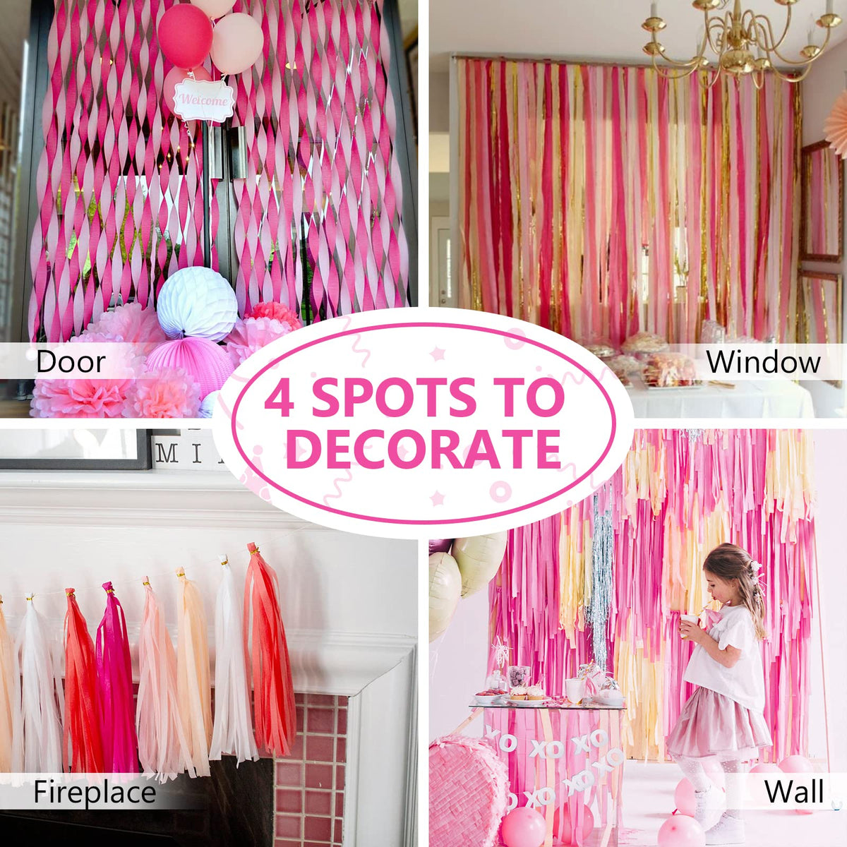 PartyWoo Hot Pink Crepe Paper Streamers 4 Rolls 328 FT Streamers