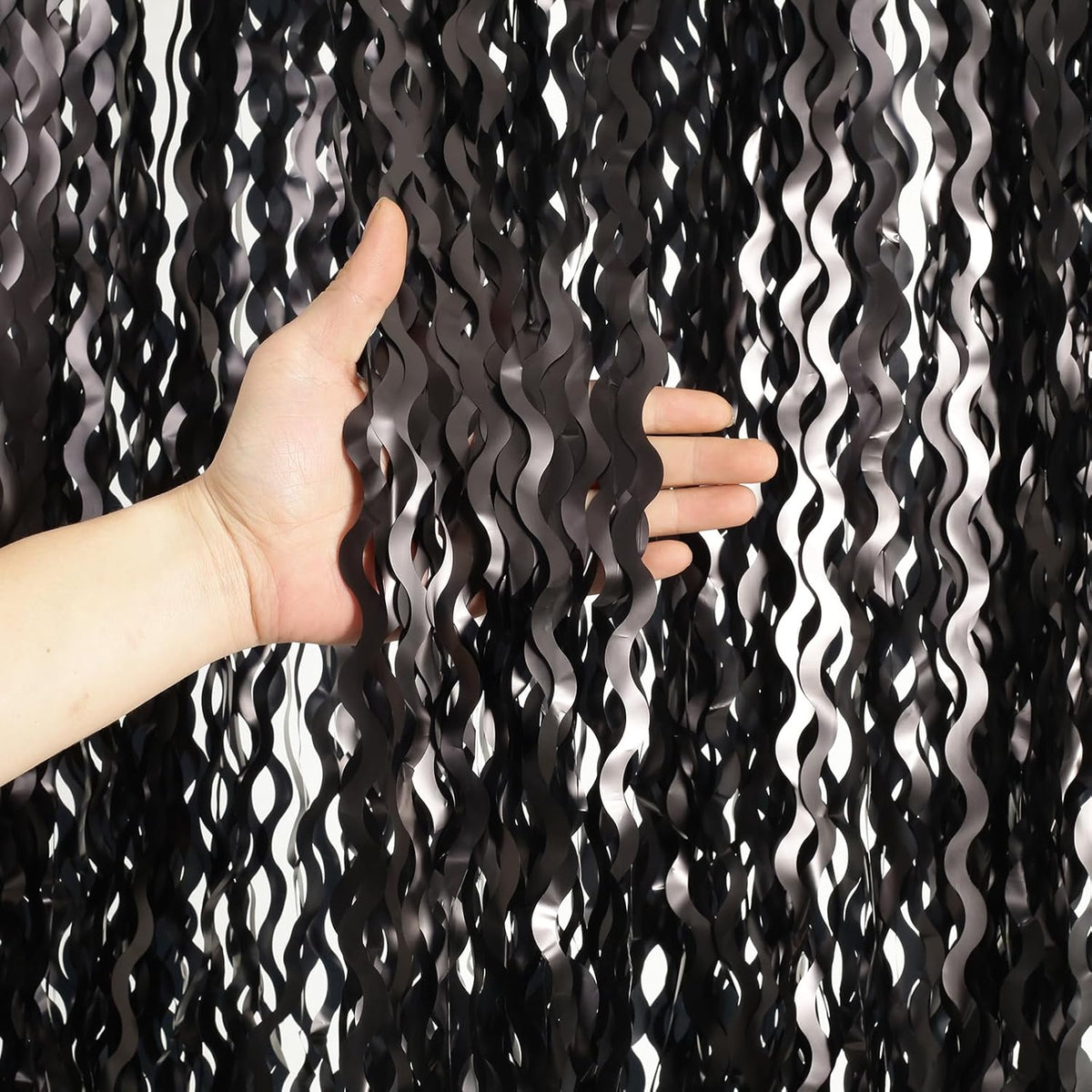 Black Foil Fringe Curtains Party Decorations - 4 Pack 3.3 ft x 6.6 ft Foil Party Curtain Streamer